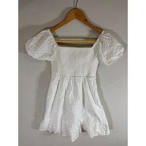 Walking on Sunshine Kids White Eyelet Smocked Square Neck Puff‎ Sleeve Dress L
